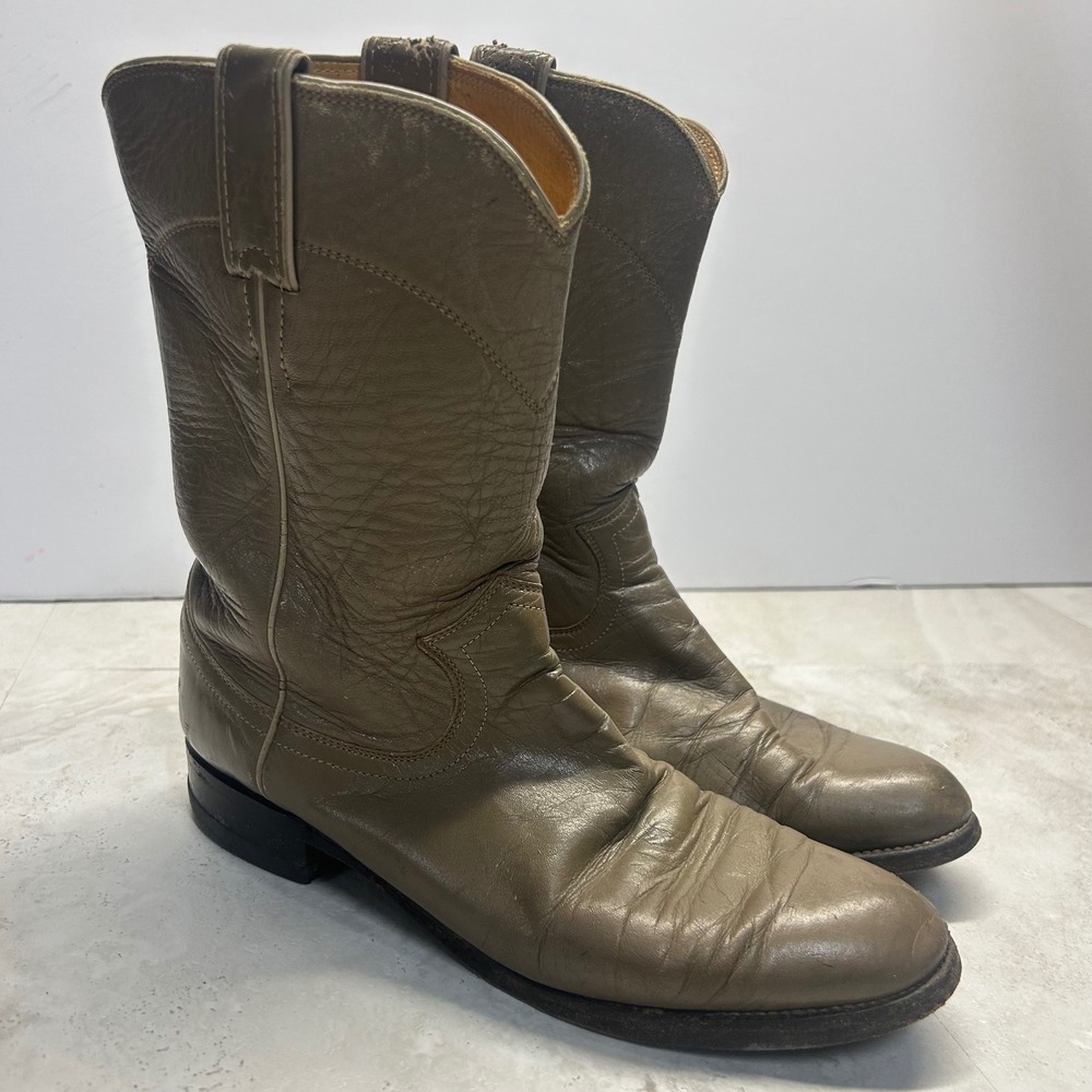Justin Roper Boots Tan Leather Women Size 7.5 B Vintage Western Mid Calf